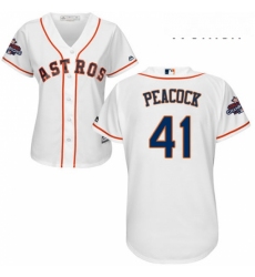 Womens Majestic Houston Astros 41 Brad Peacock Replica White Home 2017 World Series Champions Cool Base MLB Jersey 