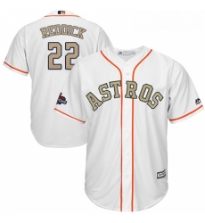 Youth Majestic Houston Astros 22 Josh Reddick Authentic White 2018 Gold Program Cool Base MLB Jersey