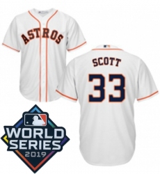 Youth Majestic Houston Astros 33 Mike Scott White Home Cool Base Sitched 2019 World Series Patch Jersey