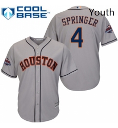 Youth Majestic Houston Astros 4 George Springer Replica Grey Road 2017 World Series Champions Cool Base MLB Jersey