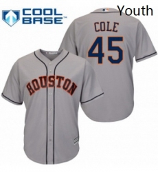 Youth Majestic Houston Astros 45 Gerrit Cole Authentic Grey Road Cool Base MLB Jersey 