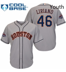 Youth Majestic Houston Astros 46 Francisco Liriano Authentic Grey Road 2017 World Series Champions Cool Base MLB Jersey 