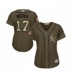 Womens Kansas City Royals 17 Hunter Dozier Authentic Green Salute to Service Baseball Jersey 