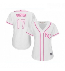 Womens Kansas City Royals 17 Hunter Dozier Replica White Fashion Cool Base Baseball Jersey 