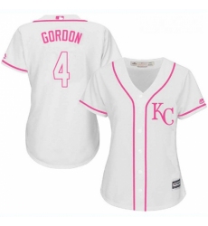 Womens Majestic Kansas City Royals 4 Alex Gordon Replica White Fashion Cool Base MLB Jersey