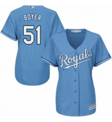 Womens Majestic Kansas City Royals 51 Blaine Boyer Authentic Light Blue Alternate 1 Cool Base MLB Jersey 