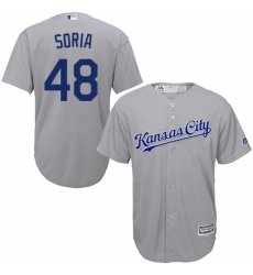 Youth Majestic Kansas City Royals 48 Joakim Soria Authentic Grey Road Cool Base MLB Jersey