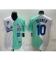 Men Los Angeles Dodgers 10 Justin Turner 2022 All Star White Green Cool Base Stitched Baseball Jersey