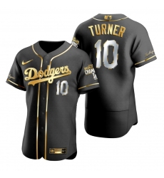 Men Los Angeles Dodgers 10 Justin Turner Black 2020 World Series Champions Gold Edition Jersey