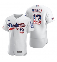 Men Los Angeles Dodgers 13 Max Muncy Men Nike White Fluttering USA Flag Limited Edition Flex Base MLB Jersey