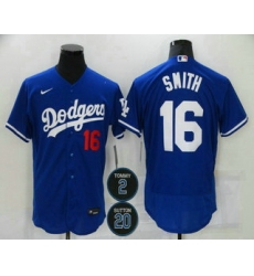 Men Los Angeles Dodgers 16 Will Smith Blue 2 20 Patch Stitched MLB Flex Base Nike Jersey