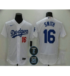 Men Los Angeles Dodgers 16 Will Smith White 2 20 Patch Stitched MLB Flex Base Nike Jersey