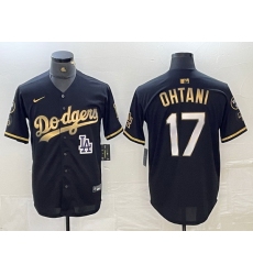 Men Los Angeles Dodgers 17 Shohei Ohtani Black Gold Stitched Cool Base Nike Jersey