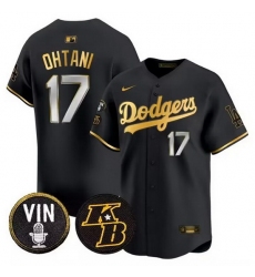 Men Los Angeles Dodgers 17 Shohei Ohtani Black Gold Vin  26 Kobe Patch Cool Base Stitched Baseball Jersey