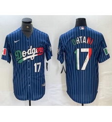 Men Los Angeles Dodgers 17 Shohei Ohtani Number Mexico Blue Pinstripe Cool Base Stitched Jerseys