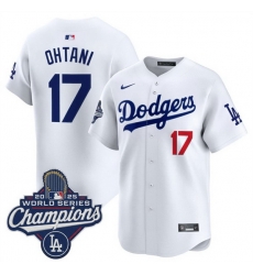 Men Los Angeles Dodgers 17 Shohei Ohtani White 2025 World Series Champions Patch Home Limited Stitched Baseball Jersey Men Los Angeles Dodgers 17 Shohei Ohtani White 2025 World Series Champions Patch Home Limited Stitched Baseball Jersey