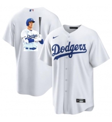 Men Los Angeles Dodgers 17 Shohei Ohtani White Big Logo Cool Base Stitched Jersey 4
