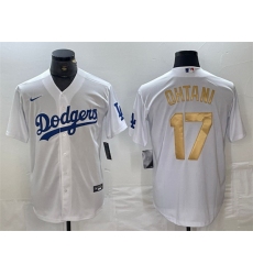Men Los Angeles Dodgers 17 Shohei Ohtani White Gold Cool Base Stitched Baseball Jersey