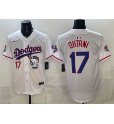 Men Los Angeles Dodgers 17 Shohei Ohtani White Hello Kitty Night 2025 World Series Champions Patch Stitched Baseball Jersey Men Los Angeles Dodgers 17 Shohei Ohtani White Hello Kitty Night 2025 World Series Champions Patch Stitched Baseball Jersey
