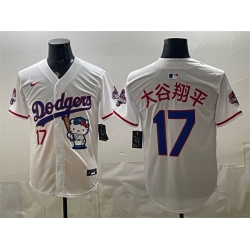 Men Los Angeles Dodgers  17 Shohei Ohtani White Hello Kitty Night 2025 World Series Champions Patch Stitched Baseball Jersey