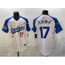 Men Los Angeles Dodgers 17  Shohei Ohtani White Royal 2025 World Series Champions Patch Tokyo Series Limited Stitched Baseball Jersey