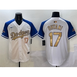 Men Los Angeles Dodgers 17 Shohei Ohtani White Royal Gold 2024 World Series Champions Vapor Limited Stitched Baseball Jersey