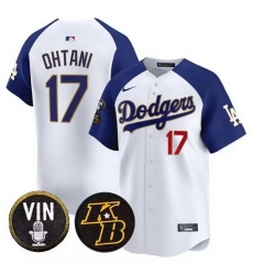 Men Los Angeles Dodgers 17 Shohei Ohtani White Vin  26 Kobe Patch Cool Base Stitched Baseball Jersey
