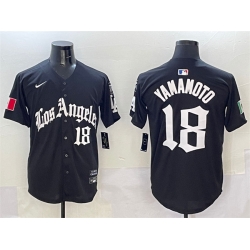 Men Los Angeles Dodgers 18 Yoshinobu Yamamoto Black Mexico 2025 LA Gothic Style With Fernando Patch Vapor Premier Limited Stitched Baseball Jersey