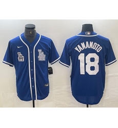Men Los Angeles Dodgers 18 Yoshinobu Yamamoto Blue Cool Base Stitched Baseball Jersey 1