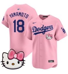 Men Los Angeles Dodgers 18 Yoshinobu Yamamoto Pink 2025 Hello Kitty Vapor Limited Stitched Baseball Jersey