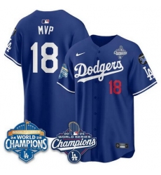 Men Los Angeles Dodgers 18 Yoshinobu Yamamoto Royal 2025 World Series Champions  26 Back to Back Champions With No 34 Patch Limited Stitched Baseball Jerse