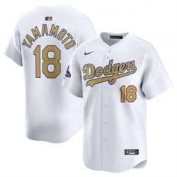 Men Los Angeles Dodgers 18 Yoshinobu Yamamoto White 2025 Gold Collection Limited Stitched Baseball Jersey