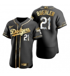 Men Los Angeles Dodgers 21 Walker Buehler Black 2020 World Series Champions Gold Edition Jersey