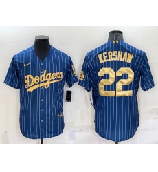 Men Los Angeles Dodgers 22 Clayton Kershaw Navy Gold Cool Base Stitched Baseball Jersey