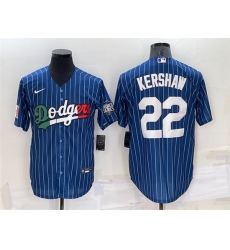 Men Los Angeles Dodgers 22 Clayton Kershaw Navy Mexico World Series Cool Base Stitched Baseball Jersey