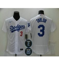 Men Los Angeles Dodgers 3 Chris Taylor White 232 20 Patch Stitched MLB Flex Base Nike Jersey