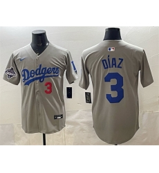 Men Los Angeles Dodgers 3 Edwin D EDaz Grey With 2025 World Series Champions Patch Limited Stitched Baseball Jersey