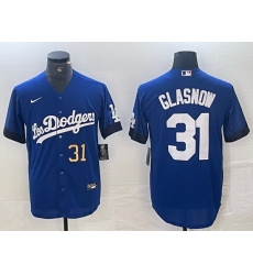 Men Los Angeles Dodgers 31 Tyler Glasnow Blue City Connect Cool Base Stitched Baseball Jersey 6