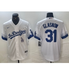Men Los Angeles Dodgers 31 Tyler Glasnow White City Connect Cool Base Stitched Baseball Jersey 1