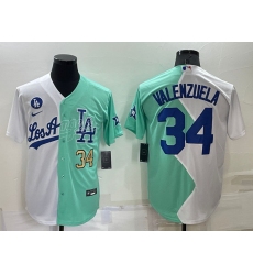 Men Los Angeles Dodgers 34 Fernando Valenzuela 2022 All Star White Green Cool Base Stitched Baseball Jersey