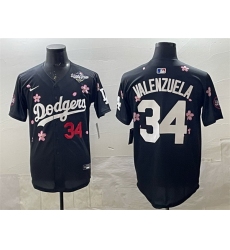 Men Los Angeles Dodgers 34 Fernando Valenzuela Black 2025 World Series Patch Tokyo Series Limited Stitched Baseball Jersey