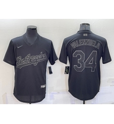 Men Los Angeles Dodgers 34 Fernando Valenzuela Black Pitch Black Fashion Replica Stitched Jersey