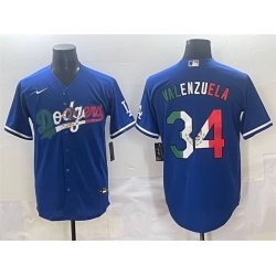 Men Los Angeles Dodgers 34 Fernando Valenzuela Blue Mexico Stitched Jersey