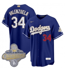 Men Los Angeles Dodgers  34 Fernando Valenzuela Royal 2026 Alternate Gold Collection Stadium Stitched Baseball Jersey