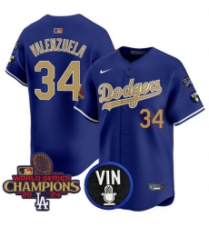 Men Los Angeles Dodgers 34 Fernando Valenzuela Royal Gold 2024 World Series Champions With Vin Scully 26 34 Fernando Patch Vapor Limited Stitched Baseball Men Los Angeles Dodgers 34 Fernando Valenzuela Royal Gold 2024 World Series Champions With Vin Scully 26 34 Fernando Patch Vapor Limited Stitched Baseball