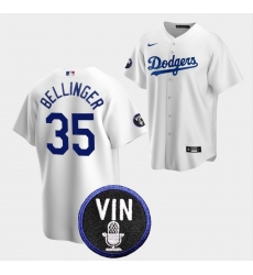 Men Los Angeles Dodgers 35 Cody Bellinger 2022 White Vin Scully Patch Cool Base Stitched Baseball Jersey