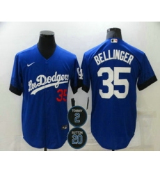 Men Los Angeles Dodgers 35 Cody Bellinger Blue 2 20 Patch City Connect Number Cool Base Stitched Jersey