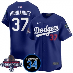 Men Los Angeles Dodgers 37 Teoscar Hernandez Royal 2024 World Series Champions With Fernando Memorial Patch Vapor Premier Limited Stitched Baseball Jersey