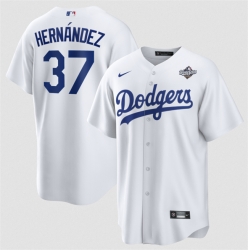 Men Los Angeles Dodgers 37 Teoscar Hernandez White 2025 World Series Home Cool Base Stitched Baseball Jersey