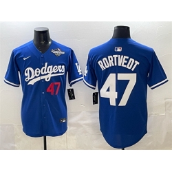 Men Los Angeles Dodgers 47 Ben Rortvedt Royal 2025 World Series Patch Limited Stitched Baseball Jersey